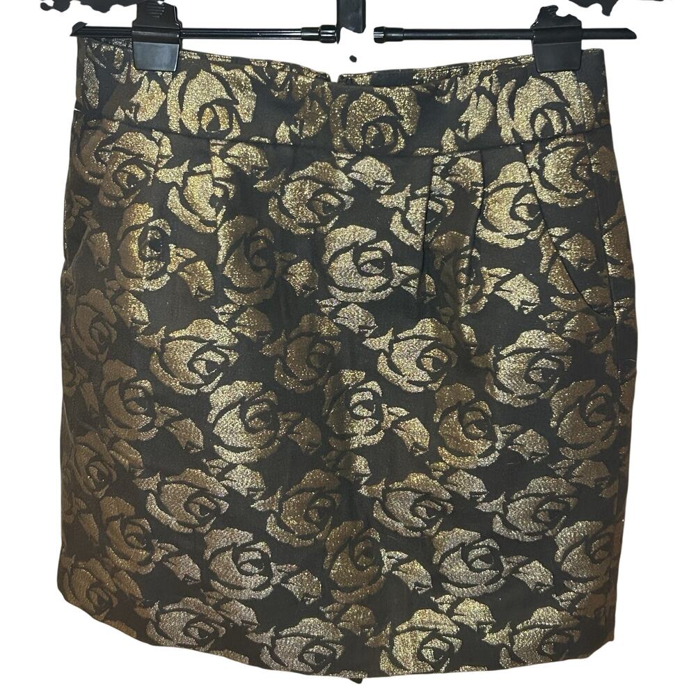 NWT Ann Taylor Loft Gold and Black Rose Mini Skirt size 2